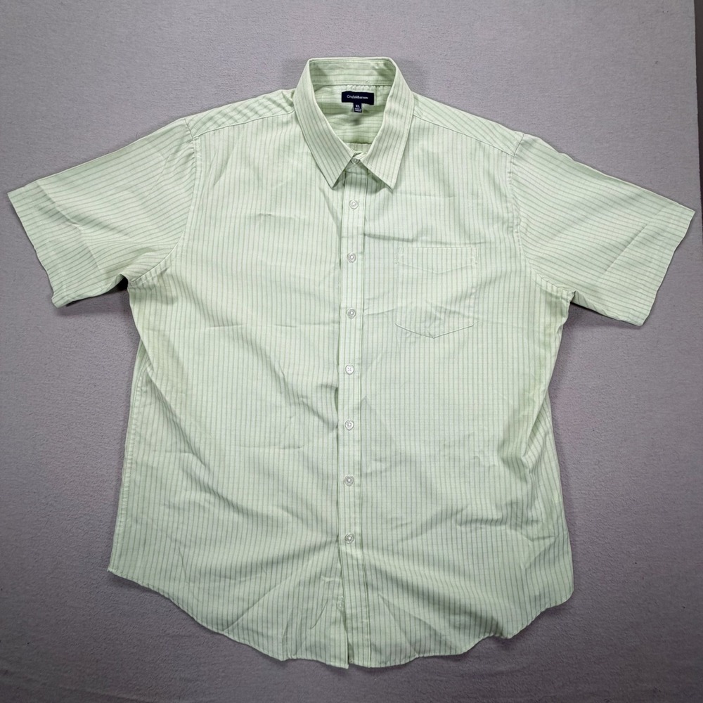 Croft & Barrow Mens Button Down Regular Fit Green Striped Short Sleeve XL